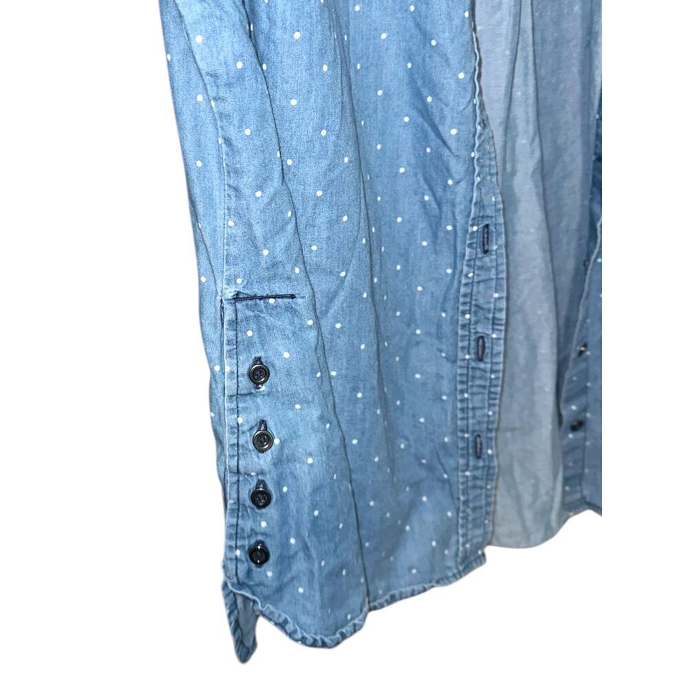 Red Camel Chambray Polka Dot Button Front Shirt | plus Size 2X - Picture 3 of 5